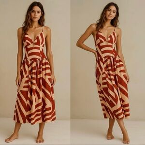 Mon Renn Surreal Midi Dress Tropico Print Cotton Red/Coral
Large